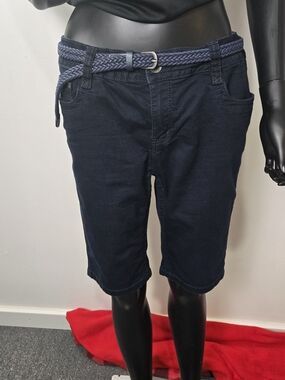 Women's Dark Blue Jean Shorts with Braided Belt